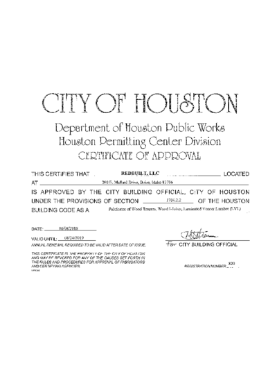 Fabricator Approval – RedBuilt Products, Houston Thumbnail