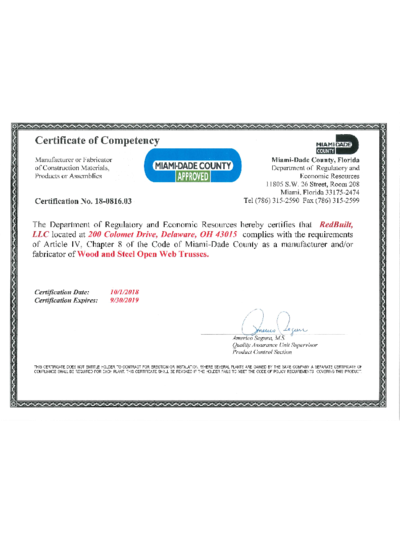 Certificate of Competency No. 18-0816.03 Delaware, OH Thumbnail