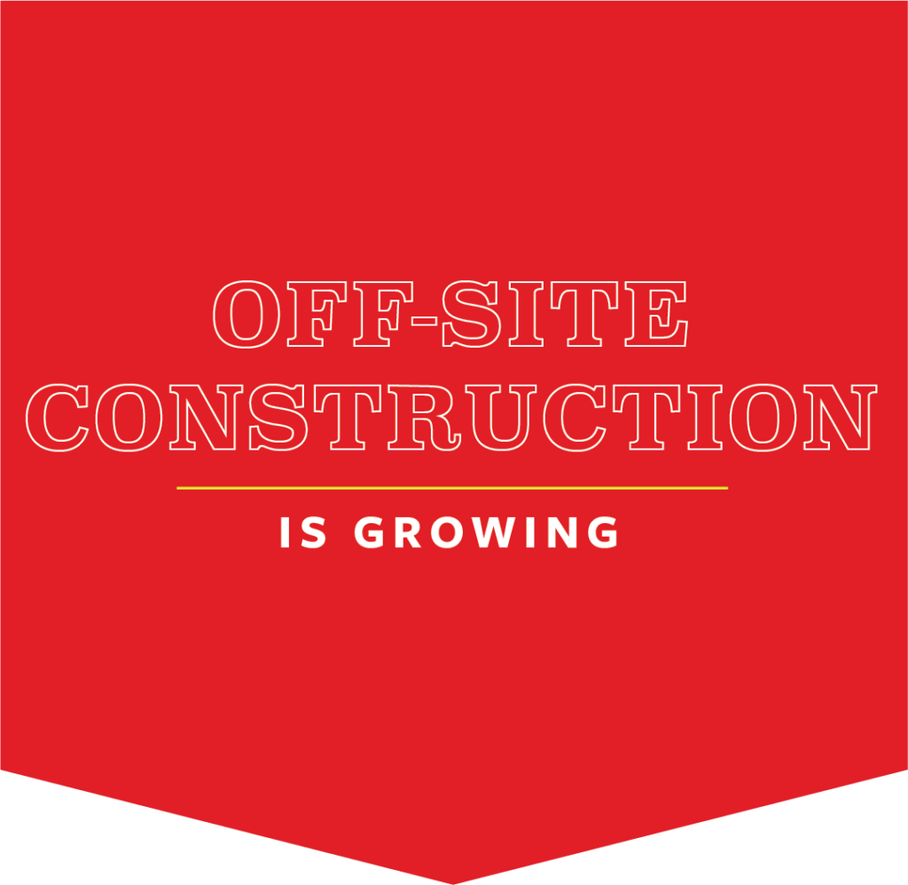 A red banner that says off-site construction is growing