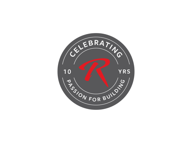 Seal displaying RedBuilt: Celebrating 10 years. Passion for building.