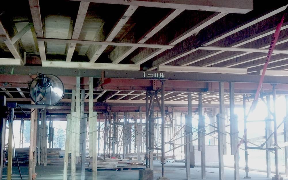 The interior of a construction site with concrete forming