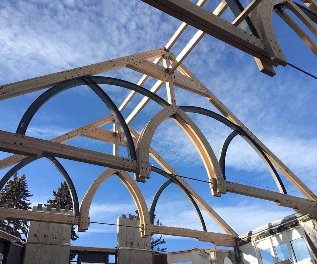 A church is being built with glulam beams