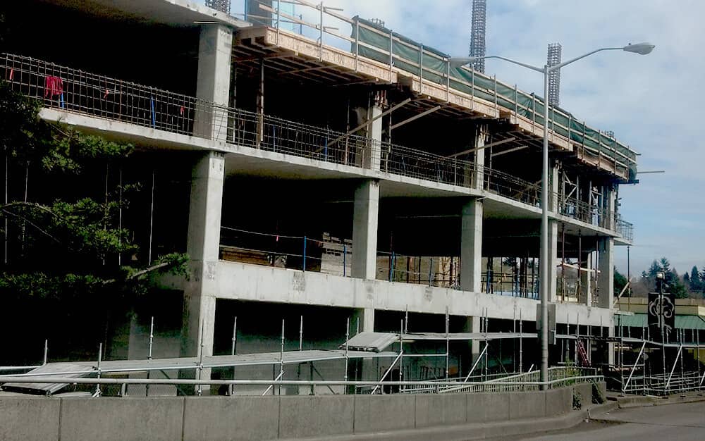 A parking structure in the middle of construction