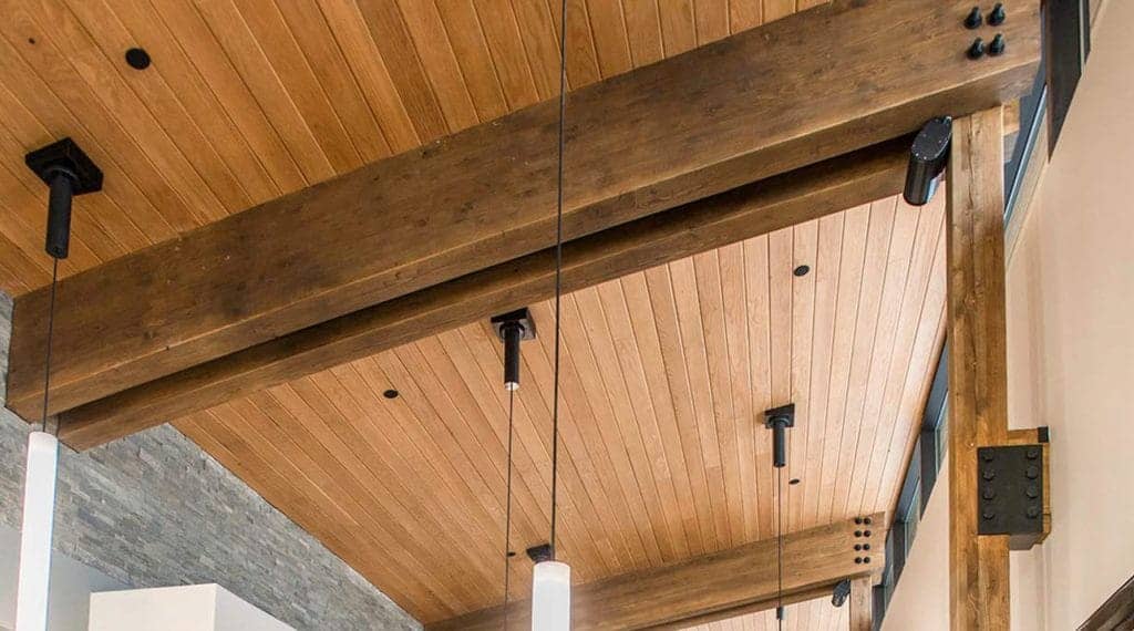 Beautiful glulam beams span a ceiling