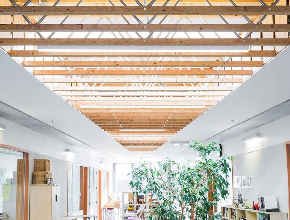 A bright and airy school with exposed roof trusses