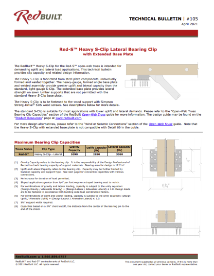 Red-S™ Heavy S-Clip Lateral Bearing Clip with Extended Base Plate (TB-105) Thumbnail