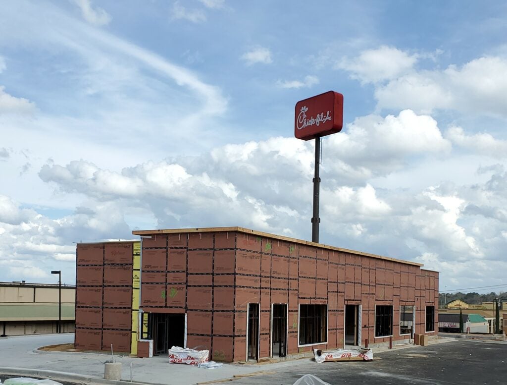 exterior of a Chick-Fil-A restaurant built with wall panels