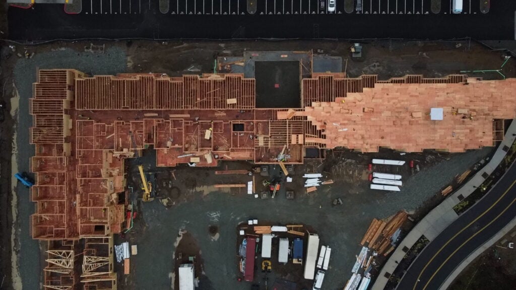 Drone shot of apartment complex under construction