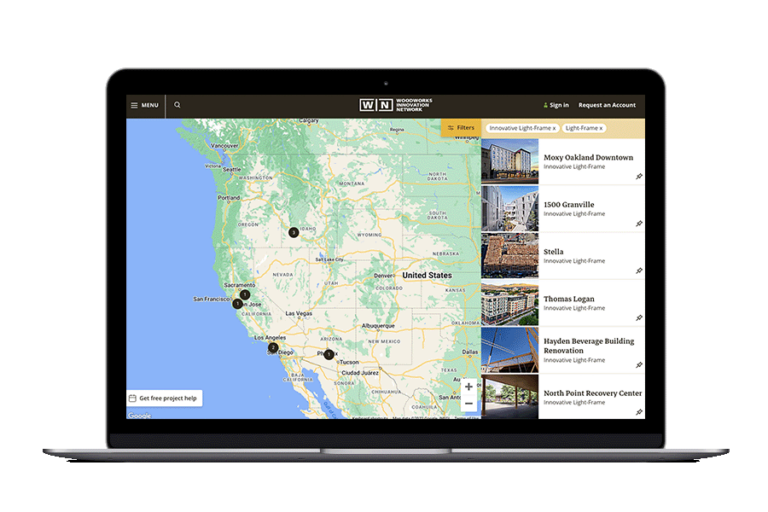 Image of a computer showing a WoodWorks Innovation Network map