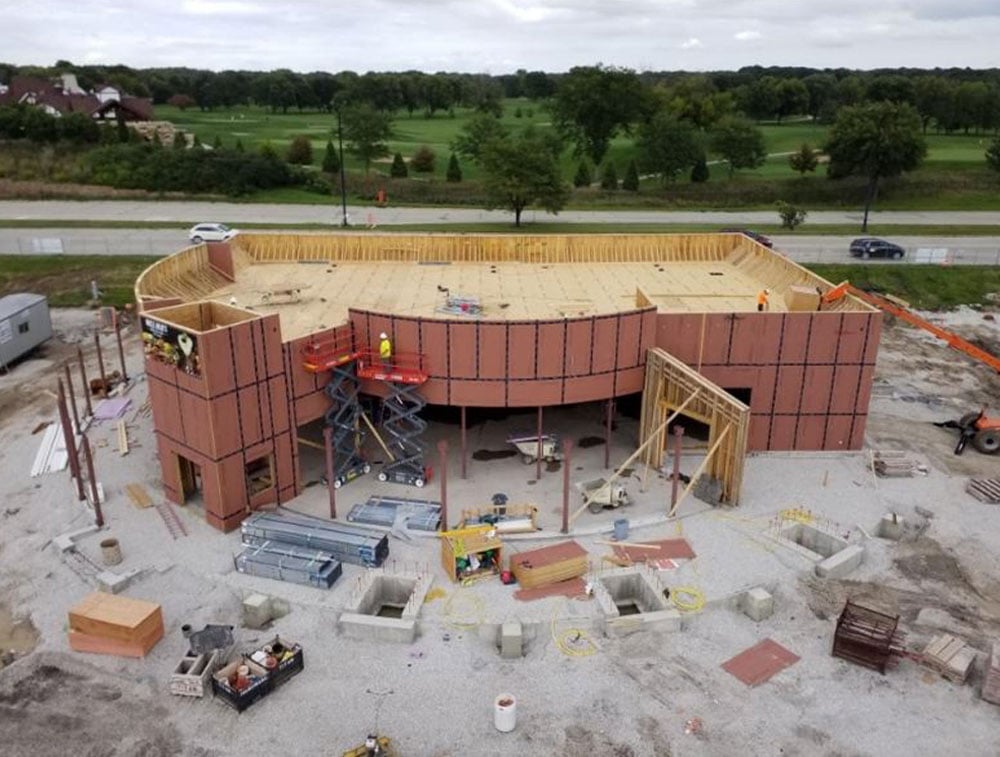 image of a building being built with RedBuilt wall panels