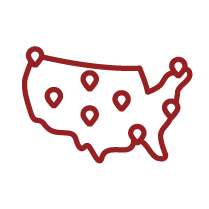 Icon of the united states with location markers all over